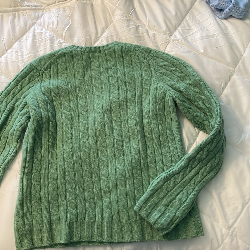GAP ladies crew neck cable knit sweater, 98% lamb’s wool, light green, size L - Picture 3 of 5